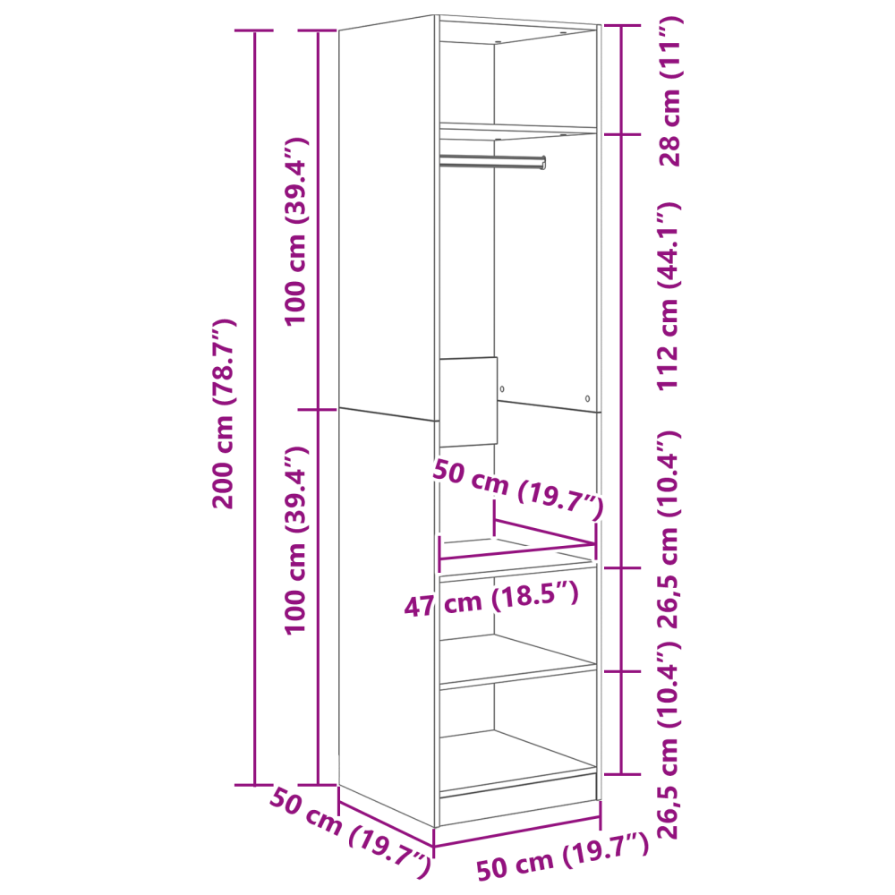 Produktbild för Garderob med hylla Artisan Ek 50 x 50 x 200 cm Konstruerat trä