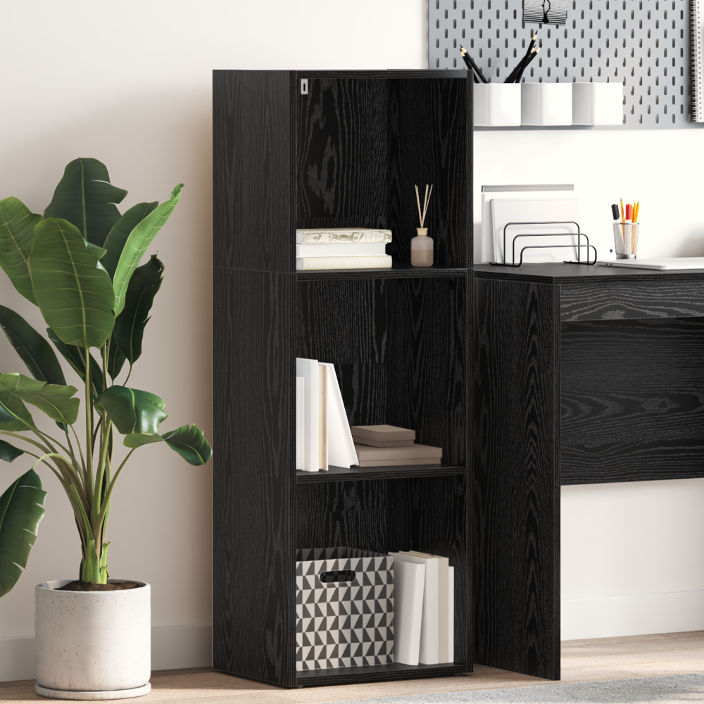 Produktbild för Hyllsystem Svart Ek 40 x 30 x 114 cm Konstruerat trä