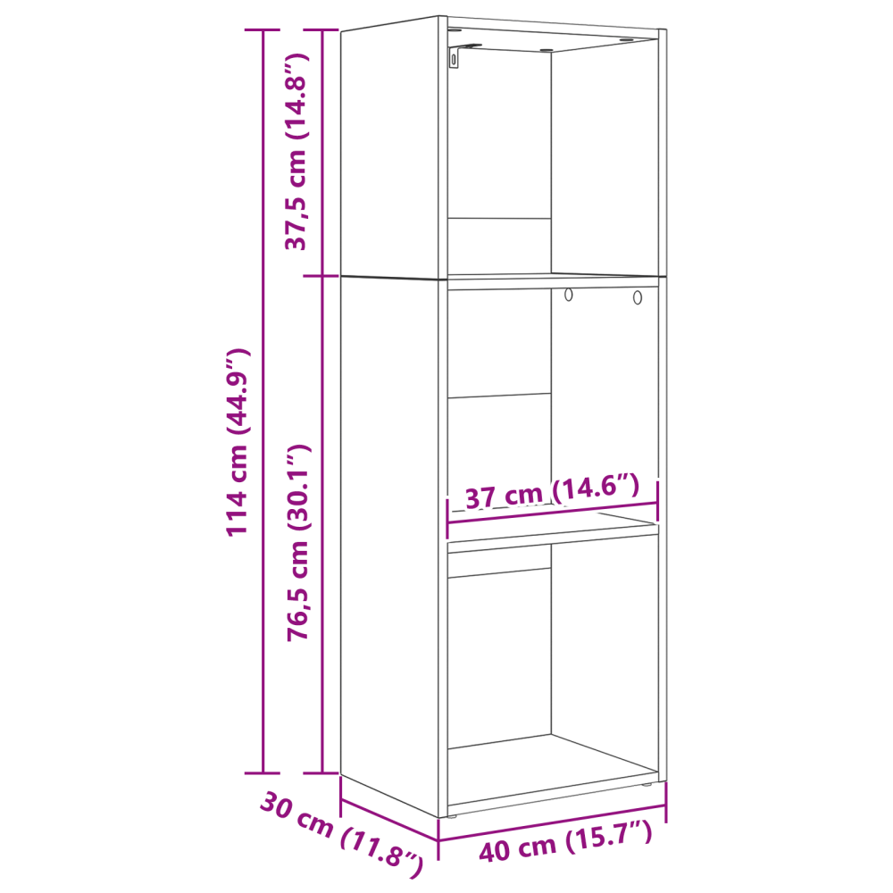 Produktbild för Hyllsystem Svart Ek 40 x 30 x 114 cm Konstruerat trä