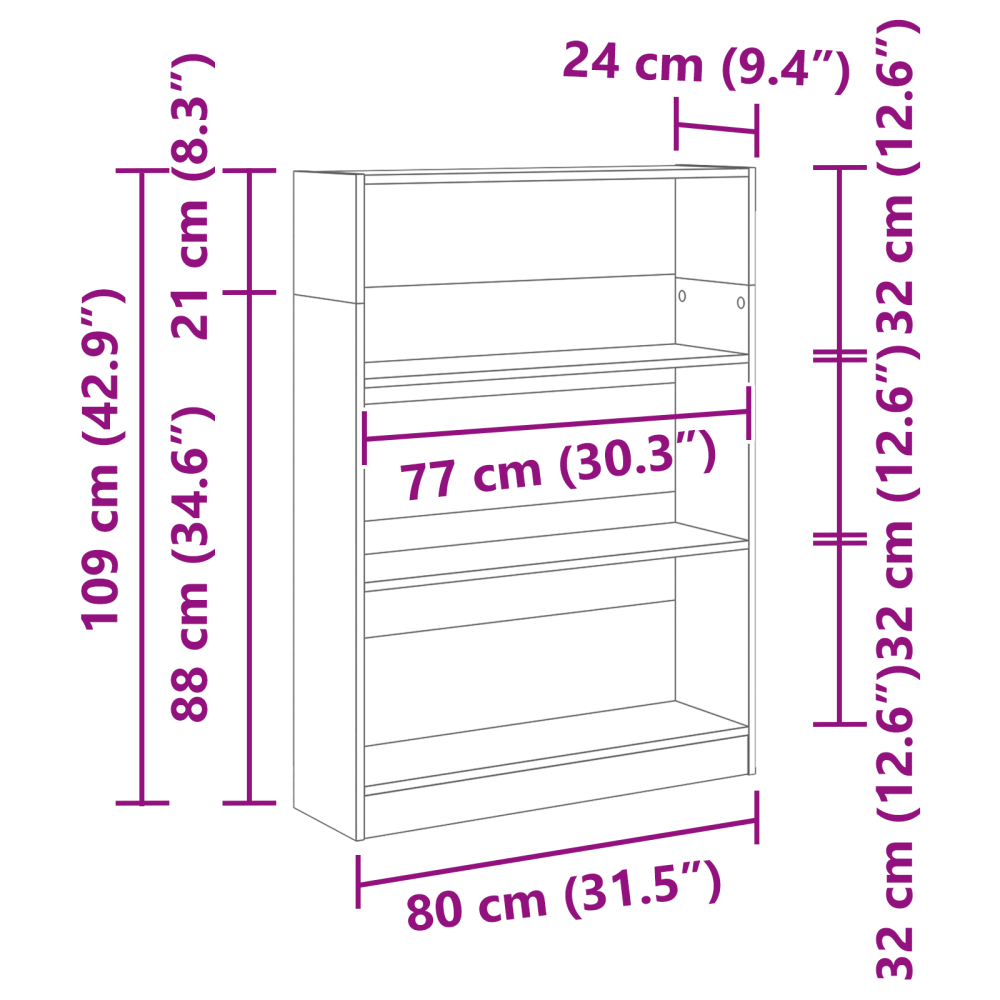 Produktbild för Hyllsystem Svart Ek 80 x 24 x 109 cm Konstruerat trä