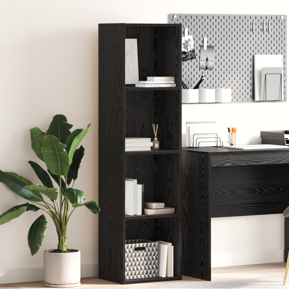 Produktbild för Hyllsystem Svart Ek 40 x 30 x 152 cm Konstruerat trä
