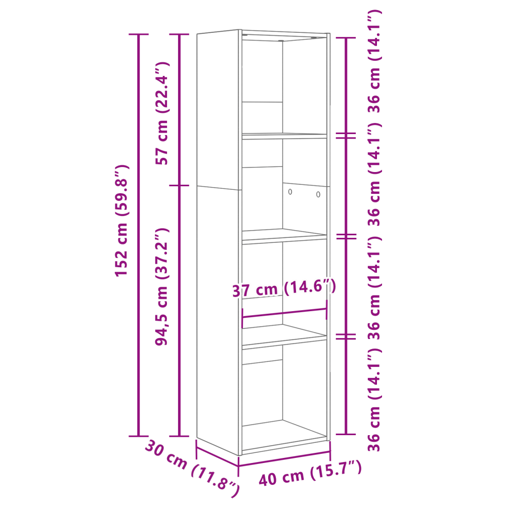 Produktbild för Hyllsystem Svart Ek 40 x 30 x 152 cm Konstruerat trä