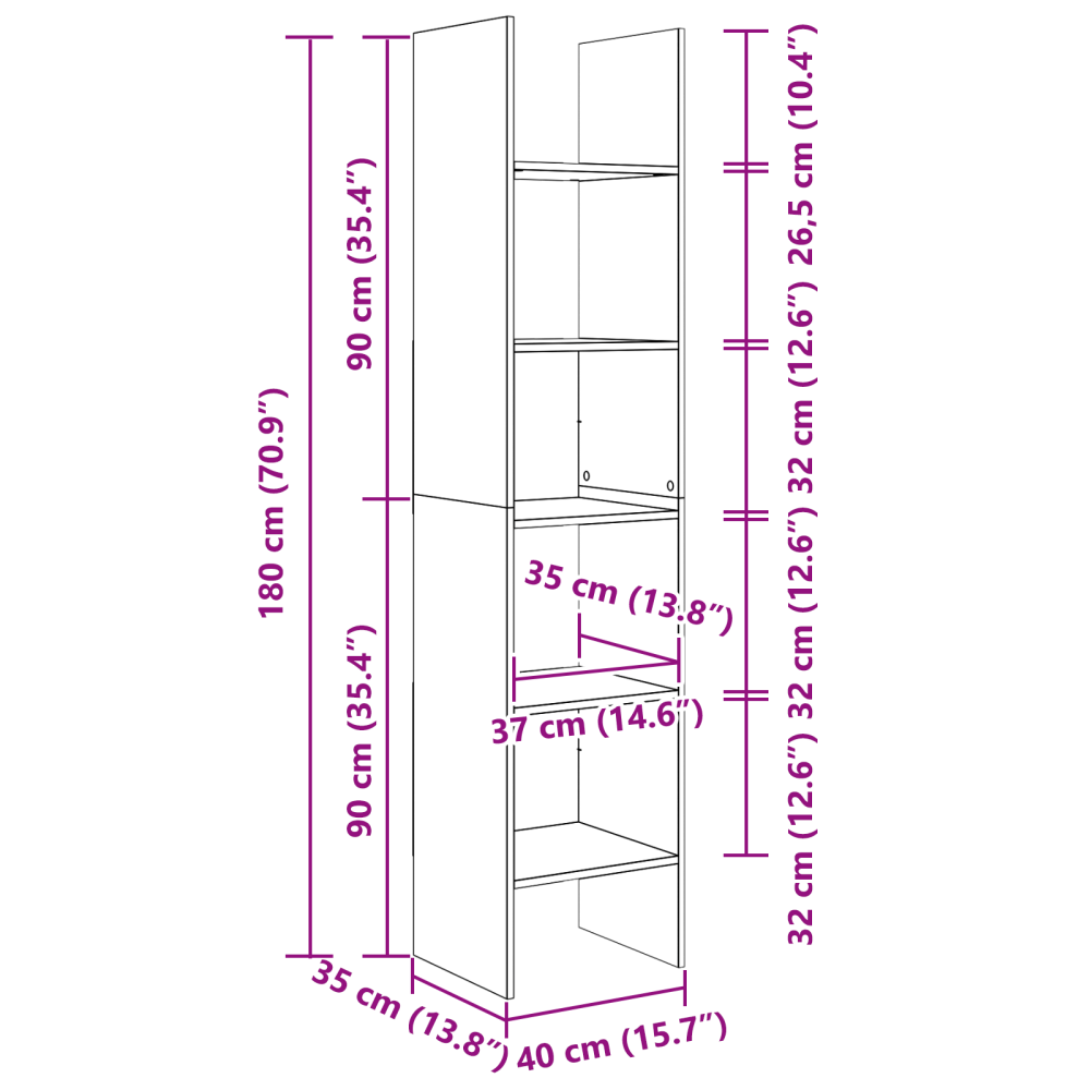Produktbild för Bokskåp Gammalt trä 40 x 35 x 180 cm Konstruerat trä