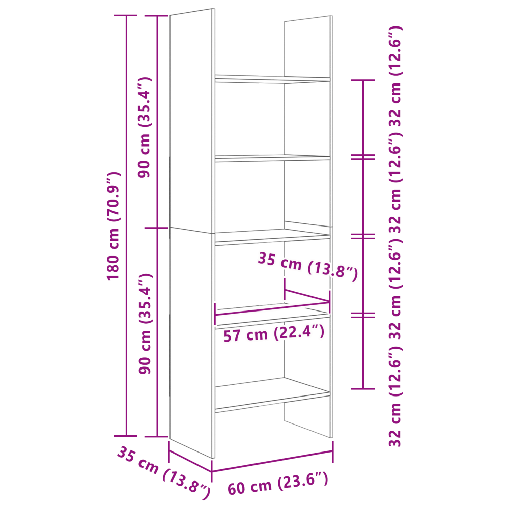 Produktbild för Bokskåp Gammalt trä 60 x 35 x 180 cm Konstruerat trä