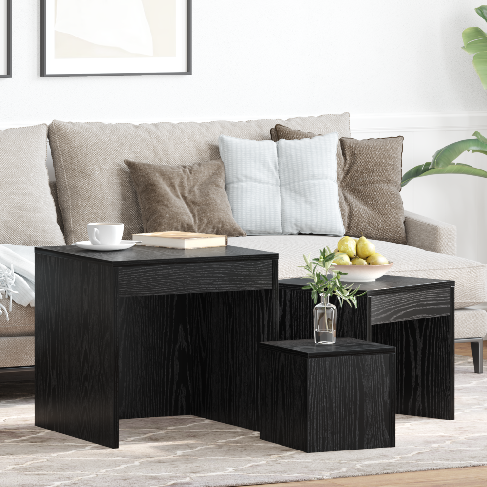 Produktbild för Kaffeebord 3 pcs Svart Ek Konstruerat trä
