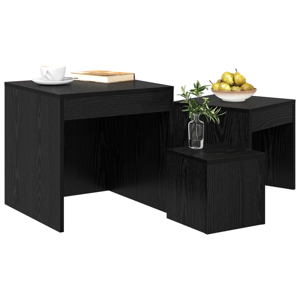 Produktbild för Kaffeebord 3 pcs Svart Ek Konstruerat trä