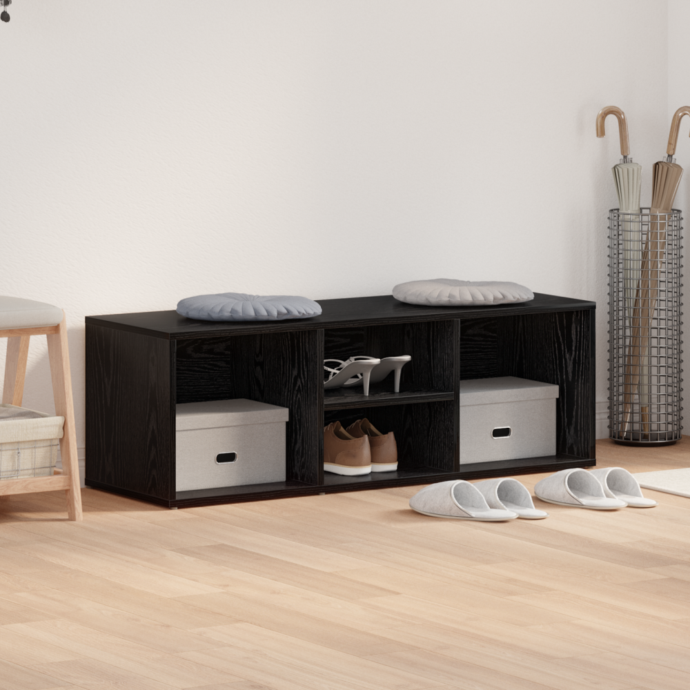 Produktbild för Skobänk med hylla Svart Ek 102 x 35 x 35 cm Konstruerat trä