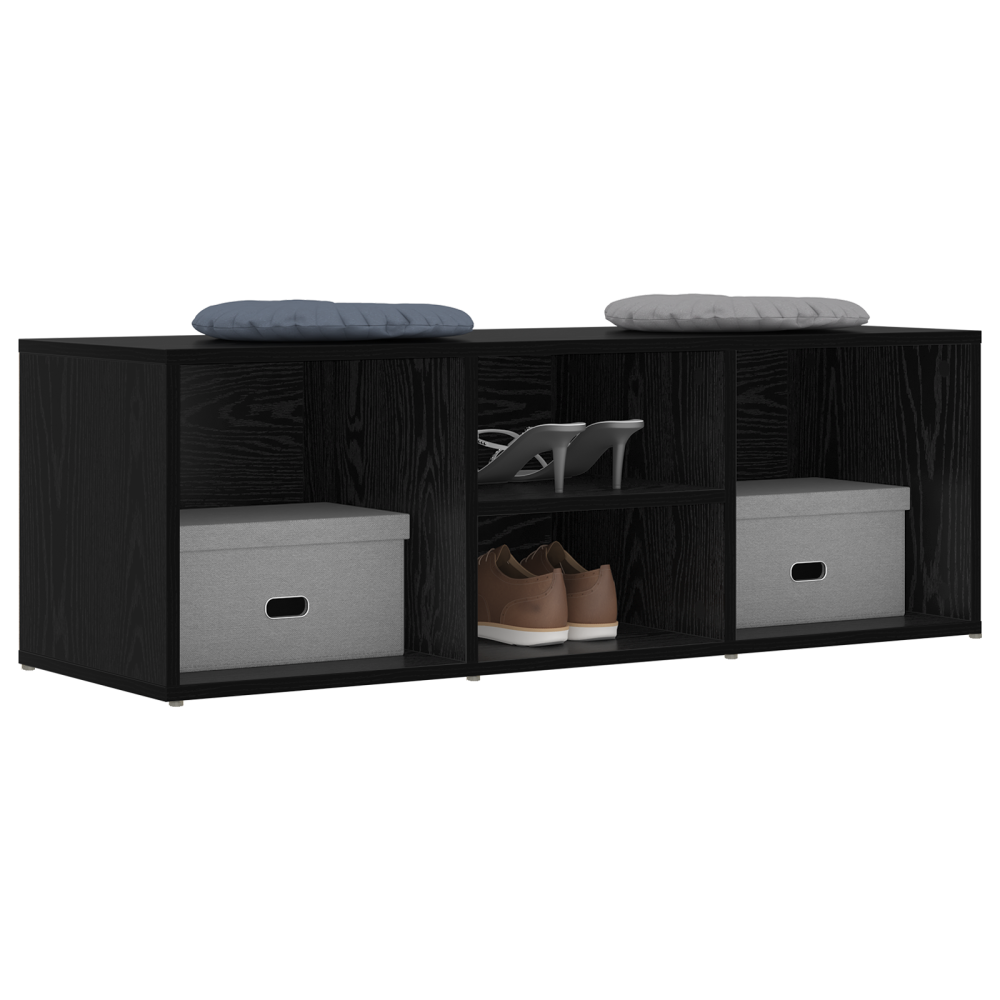 Produktbild för Skobänk med hylla Svart Ek 102 x 35 x 35 cm Konstruerat trä