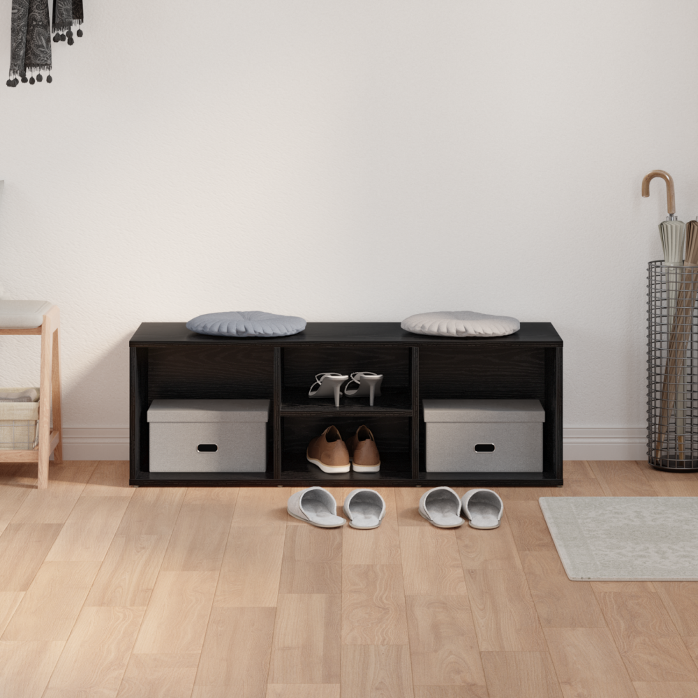 Produktbild för Skobänk med hylla Svart Ek 102 x 35 x 35 cm Konstruerat trä