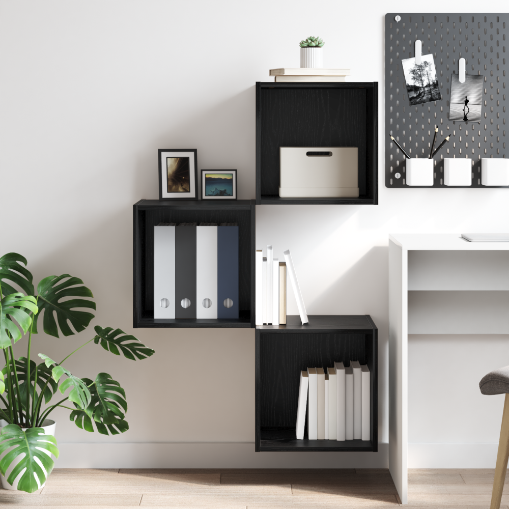 Produktbild för Väggskåp med hylla Svart Ek 37 x 37 x 37 cm Konstruerat trä