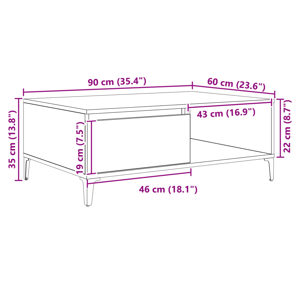 Produktbild för Kaffeebord Gammalt trä 90 x 60 x 35 cm Konstruerat trä