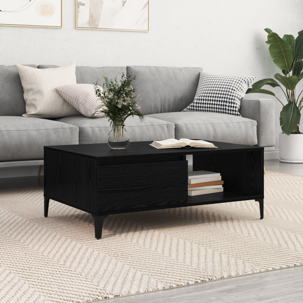 Produktbild för Kaffeebord Svart ek 90 x 60 x 35 cm Konstruerat trä