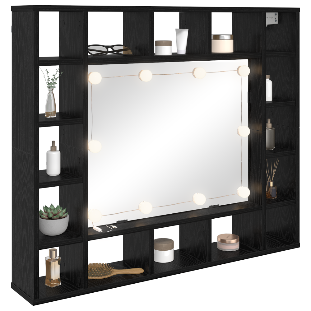 Produktbild för Spegelskåp med hylla Svart Ek 91 x 15 x 76,5 cm Konstruerat trä