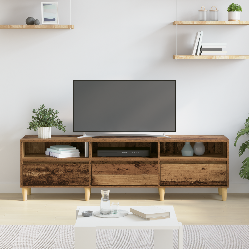 Produktbild för TV-skåp med låda Gammalt trä 150 x 30 x 45 cm Konstruerat trä