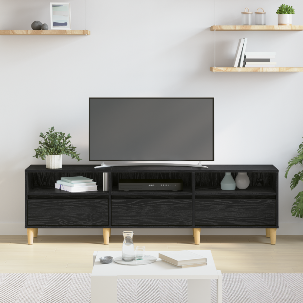 Produktbild för TV-skåp med låda Svart Ek 150 x 30 x 45 cm Konstruerat trä