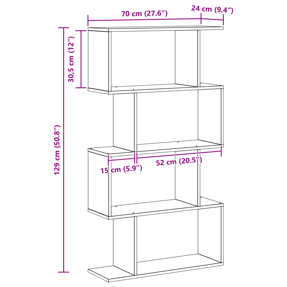 Produktbild för Bokskåp Svart Ek 70 x 24 x 129 cm Konstruerat trä