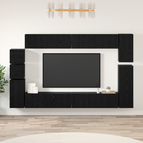 vidaXL TV-bänkset Väggmonterad 9 pcs Svart Ek Konstruerat trä