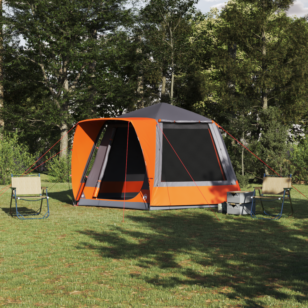 Produktbild för Campingtält Stuga Grå och orange 420 x 420 x 227 cm Polyester