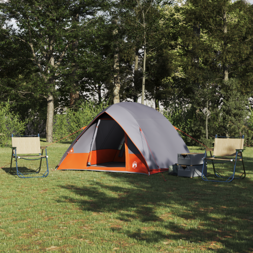 vidaXL Campingtält med tak Grå och orange 320 x 275 x 190 cm taffeta