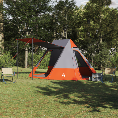 vidaXL Campingtält med tak Grå och orange 482 x 360 x 227 cm taffeta