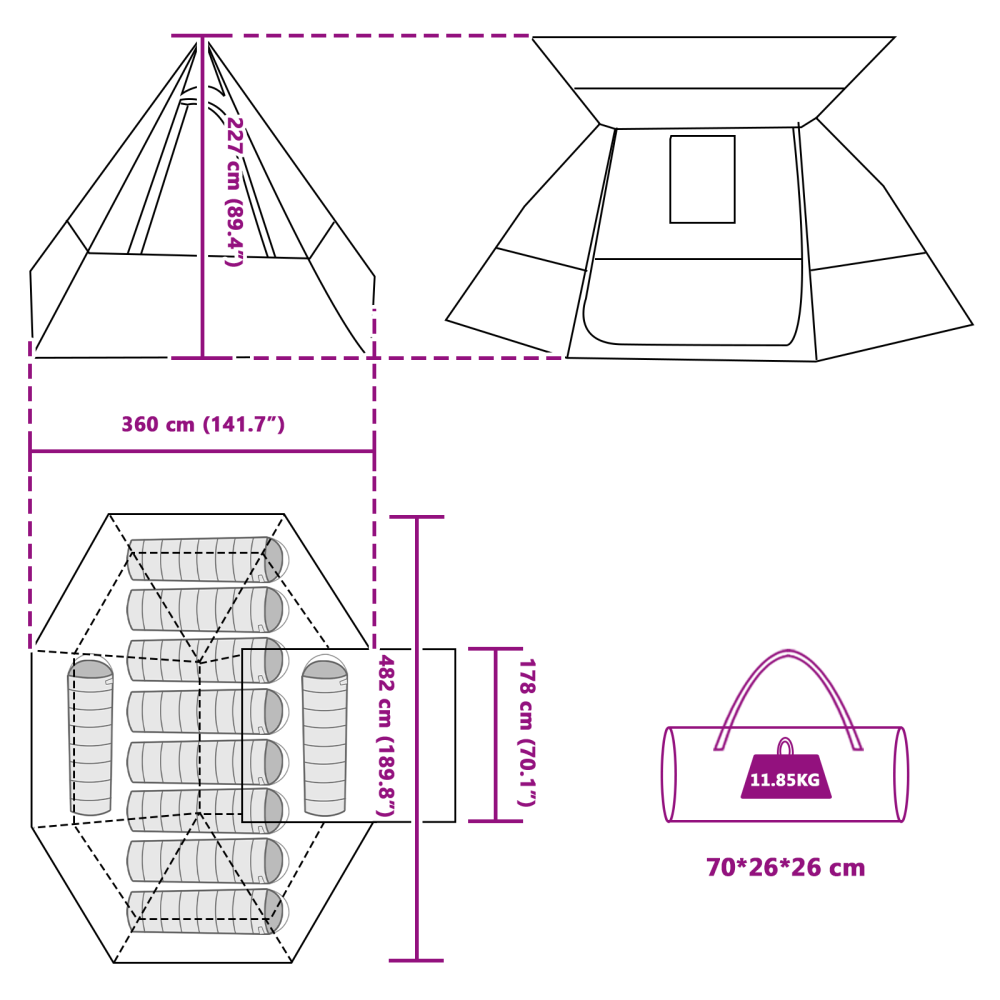 Produktbild för Campingtält med tak Grå och orange 482 x 360 x 227 cm taffeta