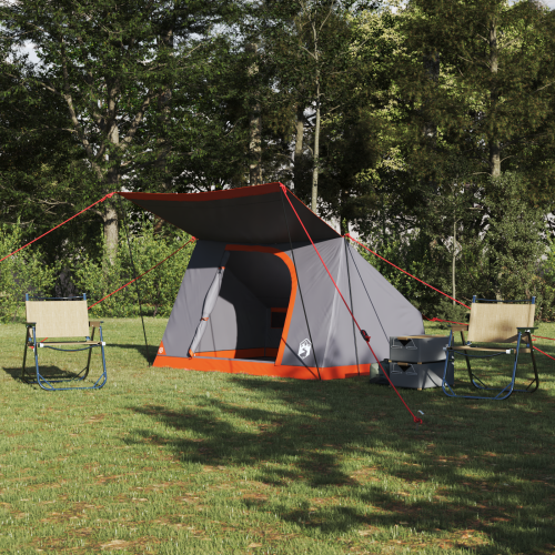 vidaXL Campingtält med tak Grå och orange 223 x 163 x 130 cm taffeta