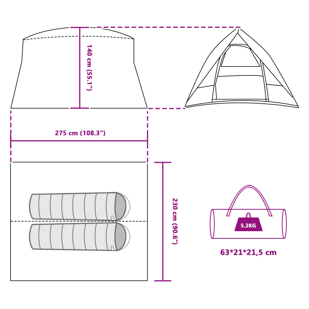 Produktbild för Campingtält med tak med lagring Grön 275 x 230 x 140 cm taffeta