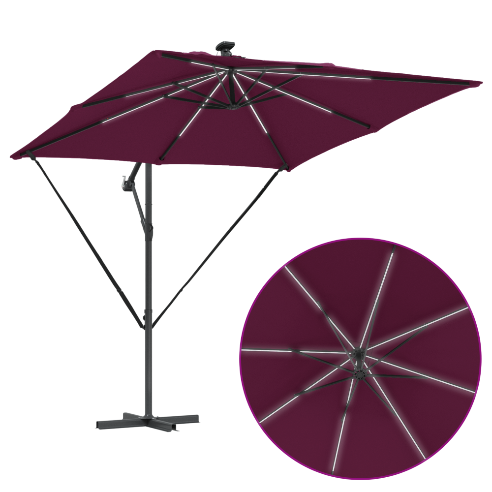 Produktbild för Parasoll med LED-ljusslingor Bordeaux Röd 249 x 249 x 250 cm