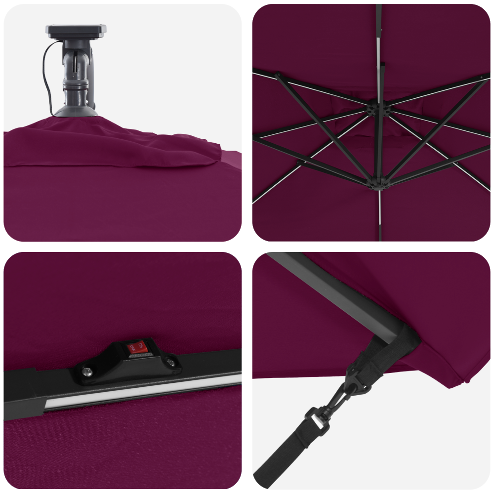 Produktbild för Parasoll med LED-ljusslingor Bordeaux Röd 249 x 249 x 250 cm
