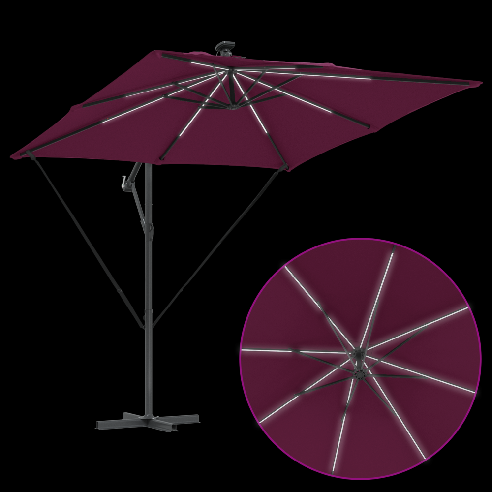 Produktbild för Parasoll med LED-ljusslingor Bordeaux Röd 249 x 249 x 250 cm