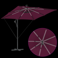Produktbild för Parasoll med LED-ljusslingor Bordeaux Röd 249 x 249 x 250 cm