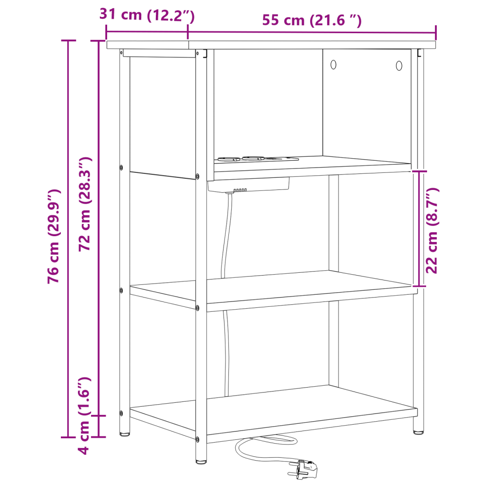 Produktbild för Nattduksbord Svart Ek 55 x 31 x 76 cm Konstruerat trä
