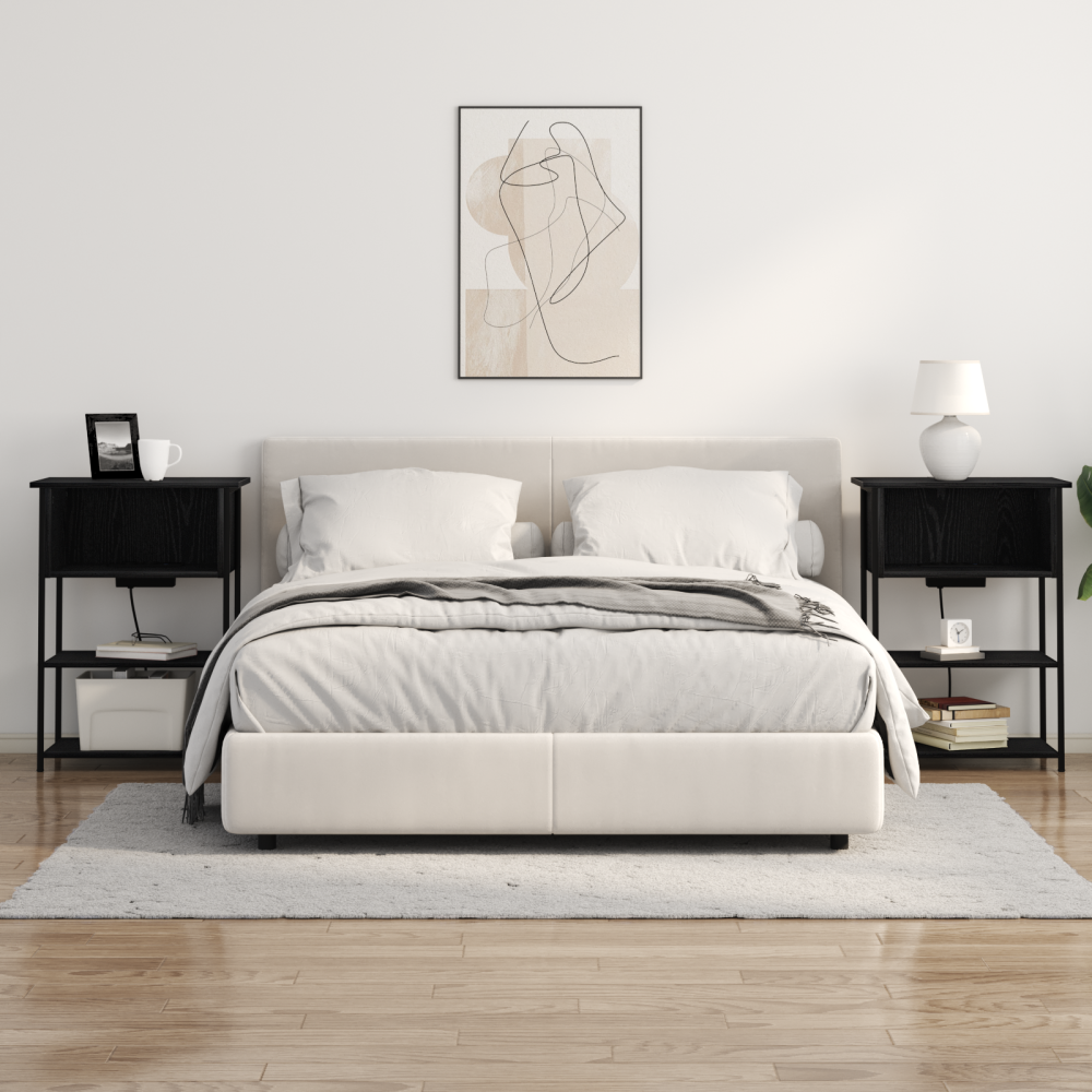 Produktbild för Nattduksbord Svart Ek 55 x 31 x 76 cm Konstruerat trä