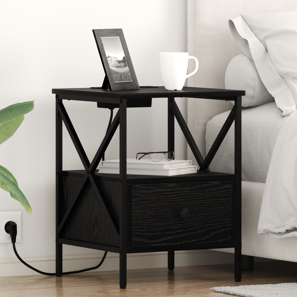 Produktbild för Nattduksbord 2 pcs Svart Ek 41,5 x 40,5 x 55 cm Konstruerat trä