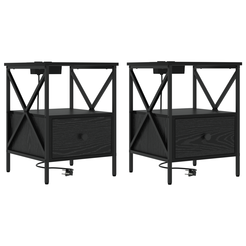 Produktbild för Nattduksbord 2 pcs Svart Ek 41,5 x 40,5 x 55 cm Konstruerat trä