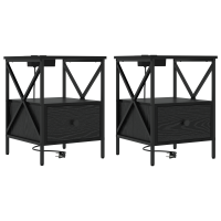 Produktbild för Nattduksbord 2 pcs Svart Ek 41,5 x 40,5 x 55 cm Konstruerat trä