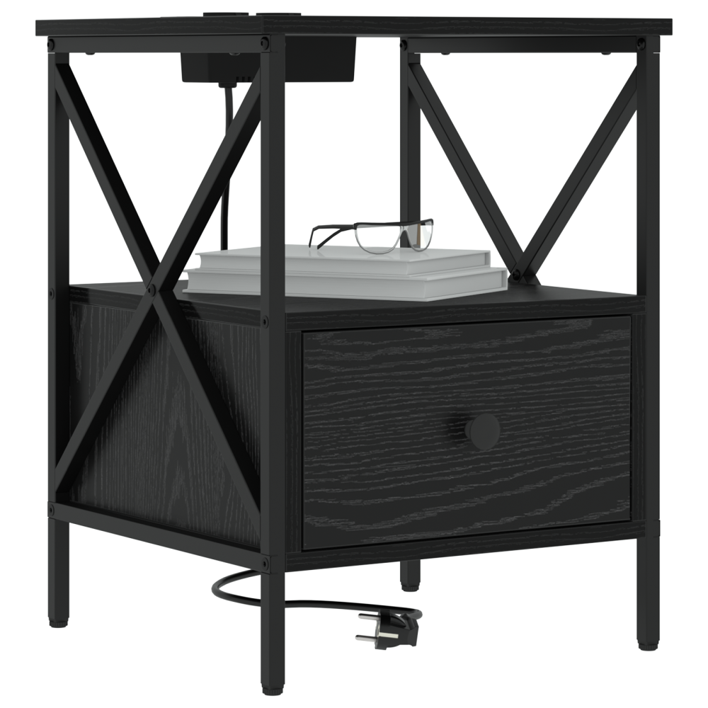 Produktbild för Nattduksbord 2 pcs Svart Ek 41,5 x 40,5 x 55 cm Konstruerat trä