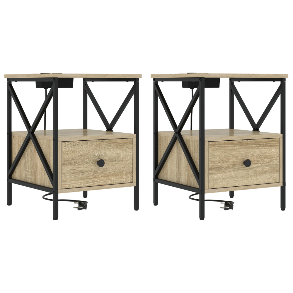 Produktbild för Nattduksbord med låda 2 pcs Sonoma-ek 41,5 x 40,5 x 55 cm