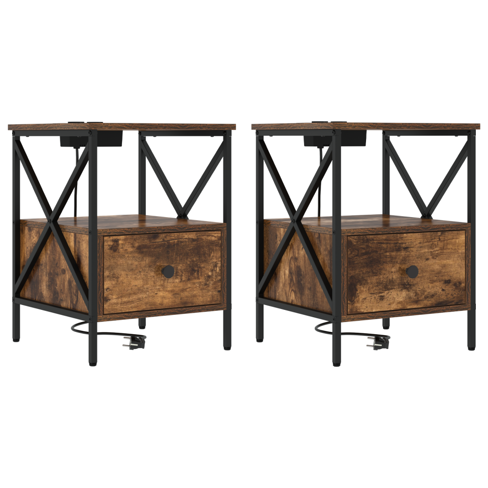 Produktbild för Nattduksbord 2 pcs Rökt ek 41,5 x 40,5 x 55 cm Konstruerat trä