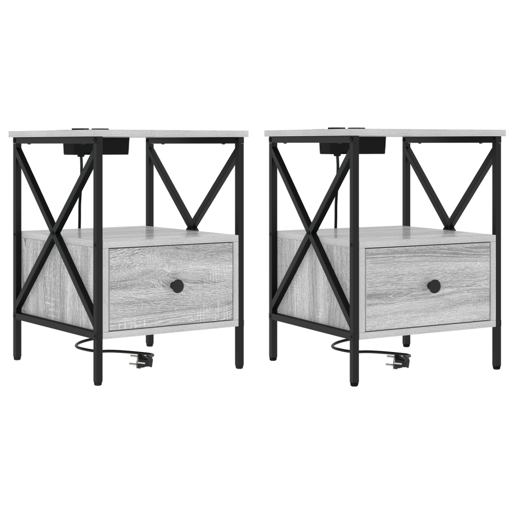 Produktbild för Nattduksbord med låda 2 pcs Grå Sonoma 41,5 x 40,5 x 55 cm