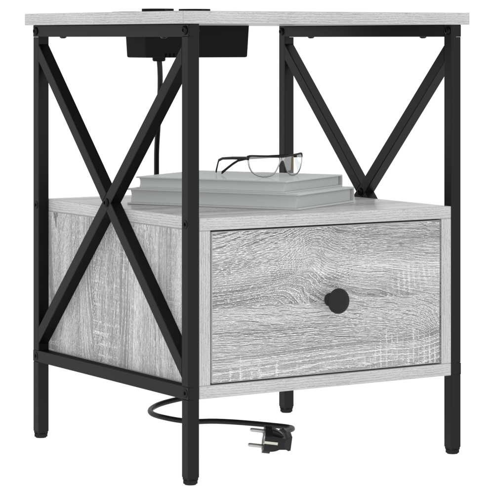 Produktbild för Nattduksbord med låda 2 pcs Grå Sonoma 41,5 x 40,5 x 55 cm