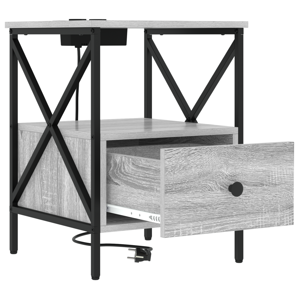 Produktbild för Nattduksbord med låda 2 pcs Grå Sonoma 41,5 x 40,5 x 55 cm