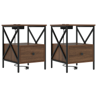 Produktbild för Nattduksbord 2 pcs Brun Ek 41,5 x 40,5 x 55 cm Konstruerat trä