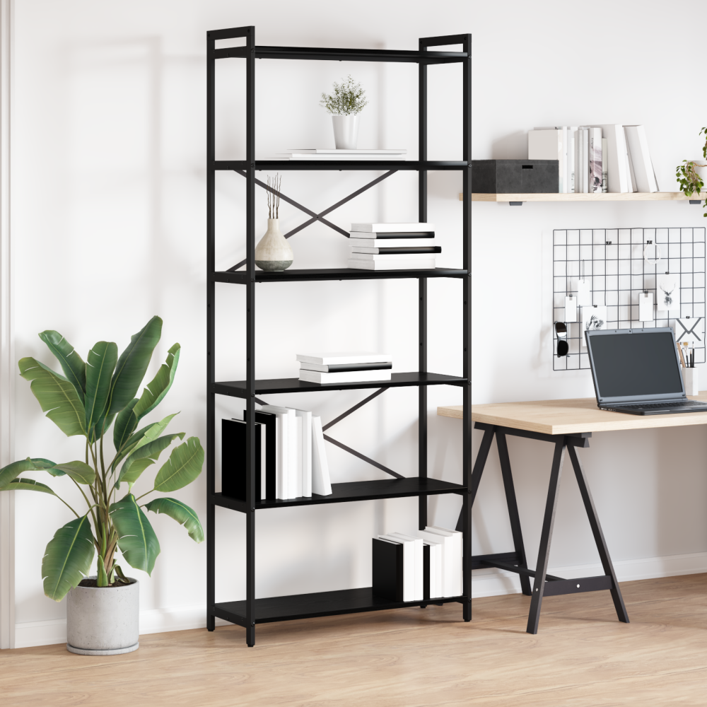 Produktbild för Hyllsystem Svart Ek 80 x 30 x 189,5 cm Konstruerat trä