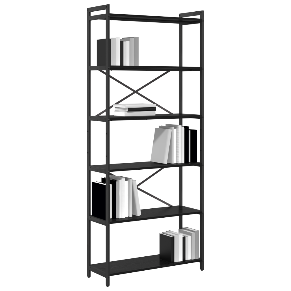 Produktbild för Hyllsystem Svart Ek 80 x 30 x 189,5 cm Konstruerat trä