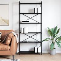Produktbild för Hyllsystem Svart Ek 80 x 30 x 189,5 cm Konstruerat trä