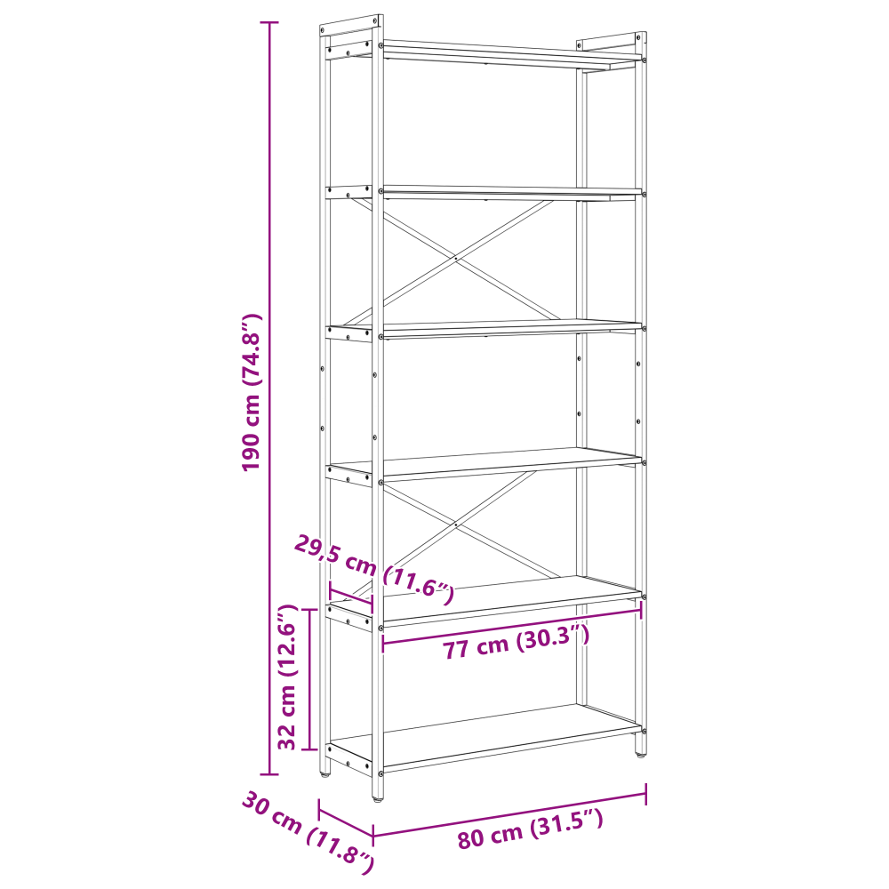 Produktbild för Hyllsystem Rökt ek 80 x 30 x 189,5 cm Konstruerat trä