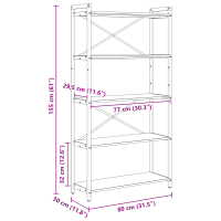 Produktbild för Hyllsystem Svart Ek 80 x 30 x 155 cm Konstruerat trä