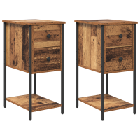 Produktbild för Nattduksbord 2 pcs Gammalt trä 32 x 42 x 70 cm Konstruerat trä