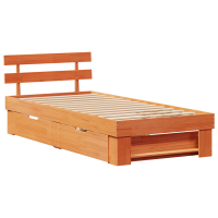 Produktbild för Sängram med huvudgavel med låda Vaxbrun 80 x 200 cm Massiv furu